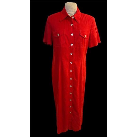 Vintage Linen Blend Maxi Dress by Virgo Sz. 12 Red Office Date Wedding - Picture 2 of 10